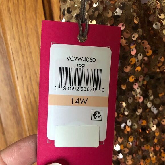 NWT Vince Camuto Sequin V-Neck Blouson Fit & Flare Dress Rose Gold Plus Size 14W - Picture 10 of 12
